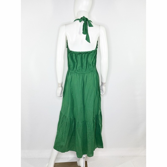 Outerknown Kelly Green Halter Maxi Dress Size L Open Back Casual Summer Boho - Picture 6 of 9